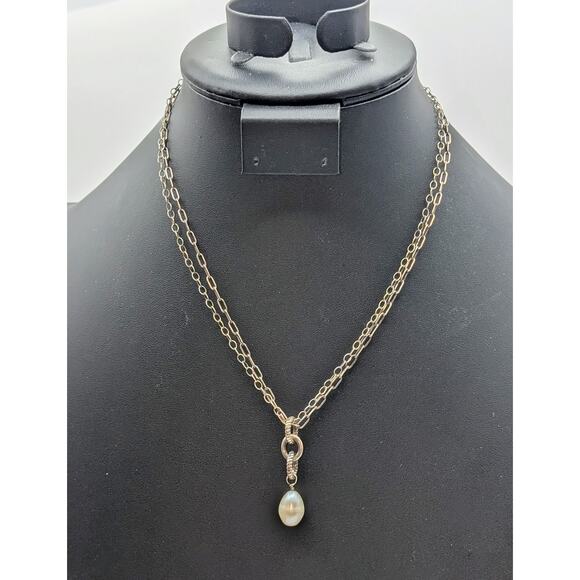 SILPADA Retired Freshwater Pearl Pendant Double Sterling Silver Chain Necklace - Picture 2 of 9